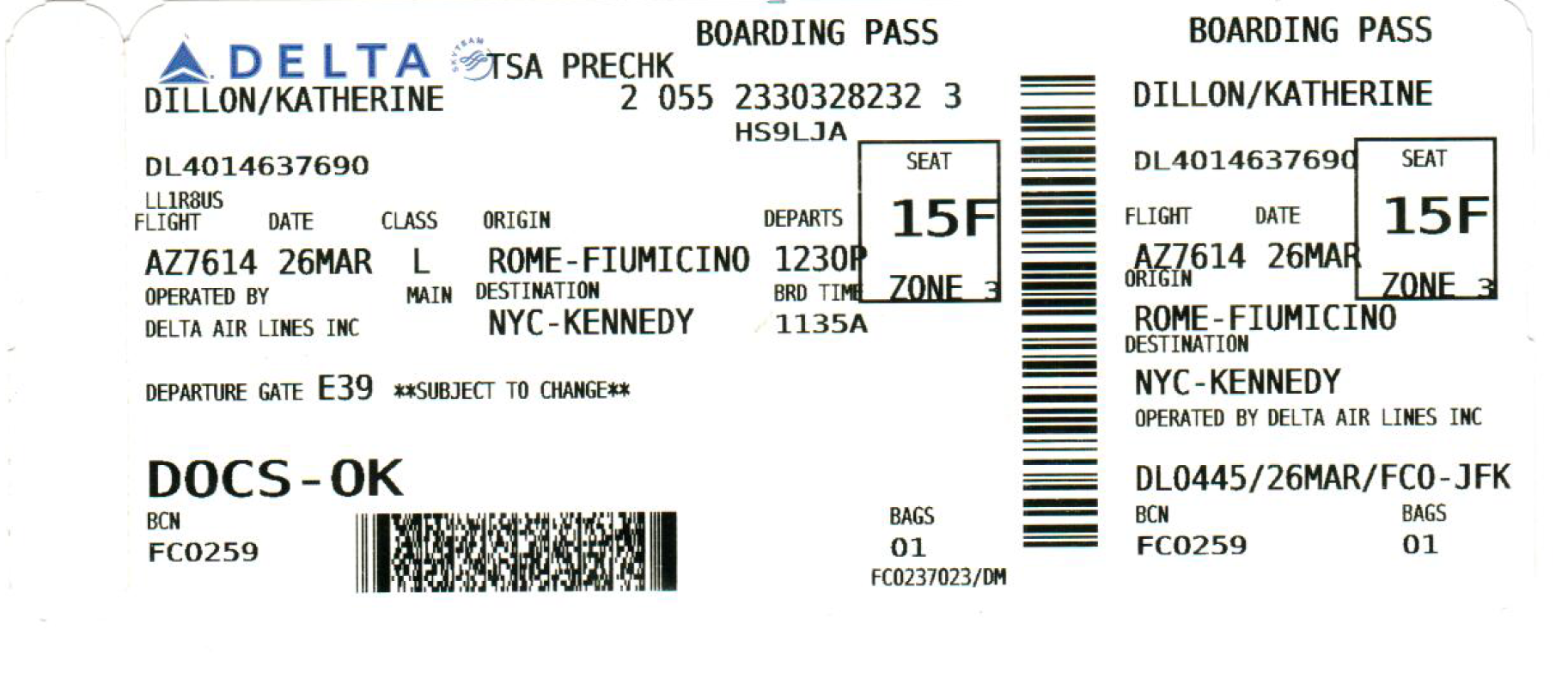 Original Delta Boarding Pass